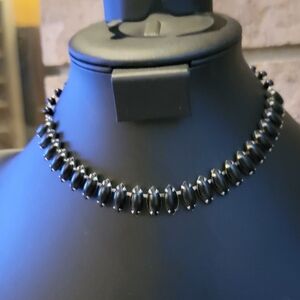 Statement vintage black acrylic beaded choker necklace 16" Shepard Hook